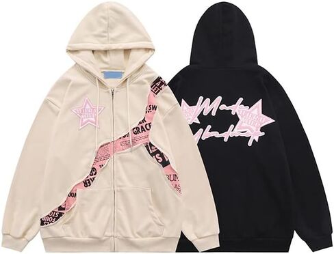Kelabia Coquette Oversized Hoodie Star Graphic Hoodies for Women Teen Y2K Zip Up Hoodie Trendy Y2K Jackets Hip Hop Streetwear in Saudi Arabia