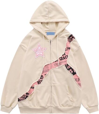 Kelabia Coquette Oversized Hoodie Star Graphic Hoodies for Women Teen Y2K Zip Up Hoodie Trendy Y2K Jackets Hip Hop Streetwear in Saudi Arabia