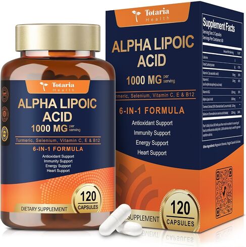 Alpha Lipoic Acid - 1000mg ALA Supplement Capsules for Neuropathy Supports Liver Detox, Nerve Health, Antioxidant, Metabolism and Cell Energy, Anti-Aging - Non-GMO, Gluten Free, Vegan Safe in Kuwait
