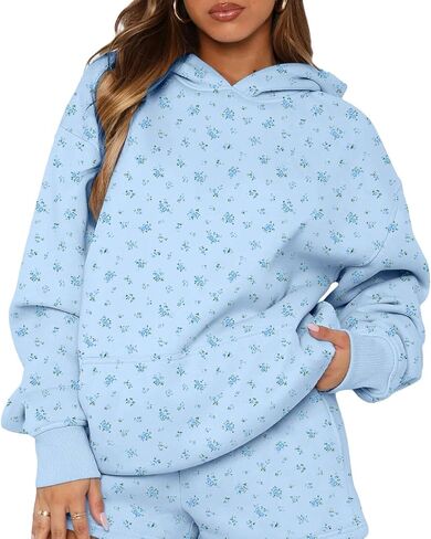 Cioatin Women Oversized Ditsy Floral Y2K Aesthetic Hoodies Lightweight Fleece Sweatshirt Drop Shoulder Pullover Fall Outfits in Saudi Arabia