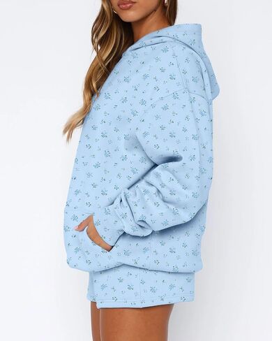 Cioatin Women Oversized Ditsy Floral Y2K Aesthetic Hoodies Lightweight Fleece Sweatshirt Drop Shoulder Pullover Fall Outfits in Saudi Arabia