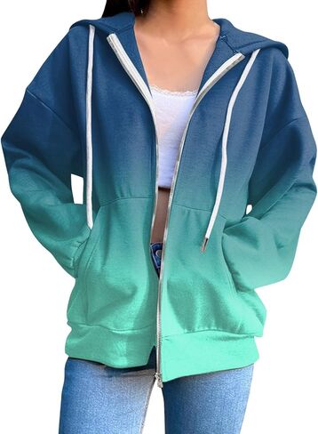 Zip Up Hoodies 2025 Trendy Causal Hoodies Long Sleeve Oversized Tie-Dyed Sweatshirt Pullover with Pockets in Saudi Arabia