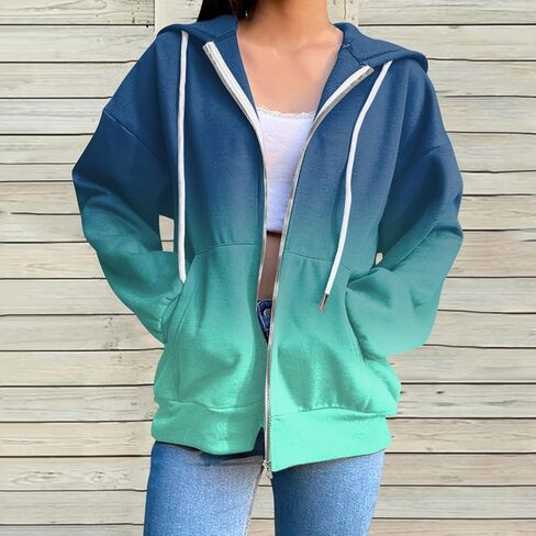 Zip Up Hoodies 2025 Trendy Causal Hoodies Long Sleeve Oversized Tie-Dyed Sweatshirt Pullover with Pockets in Saudi Arabia