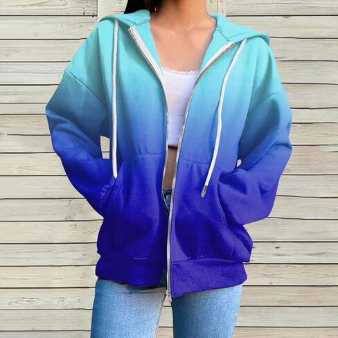 Zip Up Hoodies 2025 Trendy Causal Hoodies Long Sleeve Oversized Tie-Dyed Sweatshirt Pullover with Pockets in Saudi Arabia