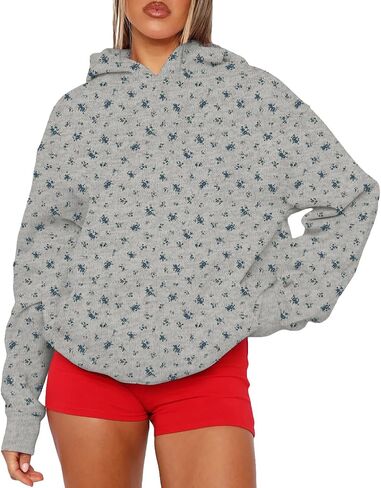 Cioatin Women Oversized Ditsy Floral Y2K Aesthetic Hoodies Lightweight Fleece Sweatshirt Drop Shoulder Pullover Fall Outfits in Saudi Arabia