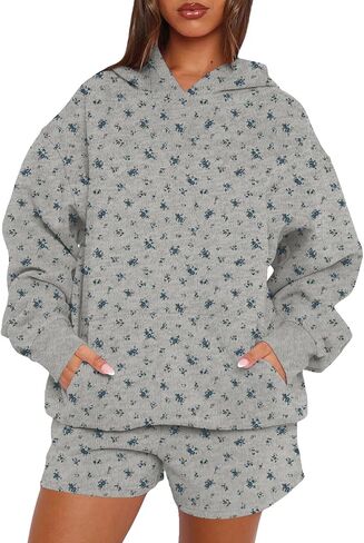 Cioatin Women Oversized Ditsy Floral Y2K Aesthetic Hoodies Lightweight Fleece Sweatshirt Drop Shoulder Pullover Fall Outfits in Saudi Arabia
