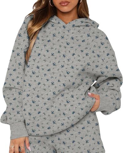 Cioatin Women Oversized Ditsy Floral Y2K Aesthetic Hoodies Lightweight Fleece Sweatshirt Drop Shoulder Pullover Fall Outfits in Saudi Arabia