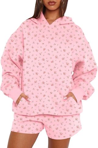 Cioatin Women Oversized Ditsy Floral Y2K Aesthetic Hoodies Lightweight Fleece Sweatshirt Drop Shoulder Pullover Fall Outfits in Saudi Arabia