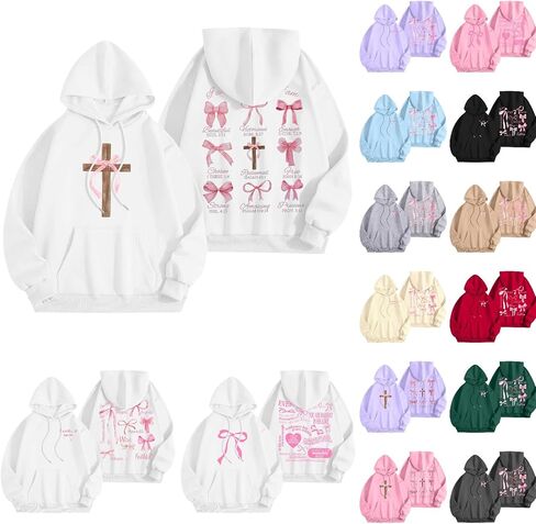 Bow Hoodies For Women Cute Trendy Long Sleeve Casual Graphic Hooded Sweatshirts With Pockets Preppy Clothes Pullover Tops in Saudi Arabia