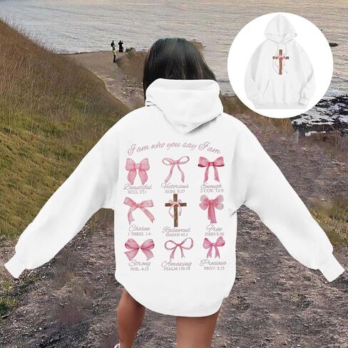 Bow Hoodies For Women Cute Trendy Long Sleeve Casual Graphic Hooded Sweatshirts With Pockets Preppy Clothes Pullover Tops in Saudi Arabia