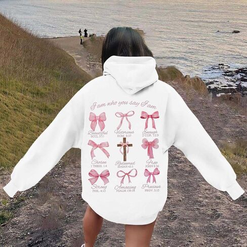 Bow Hoodies For Women Cute Trendy Long Sleeve Casual Graphic Hooded Sweatshirts With Pockets Preppy Clothes Pullover Tops in Saudi Arabia