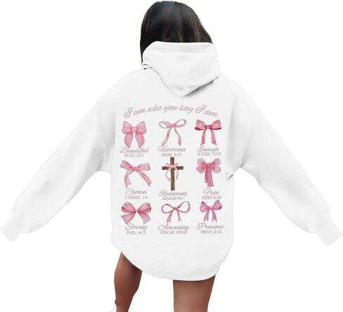 Bow Hoodies For Women Cute Trendy Long Sleeve Casual Graphic Hooded Sweatshirts With Pockets Preppy Clothes Pullover Tops in Saudi Arabia