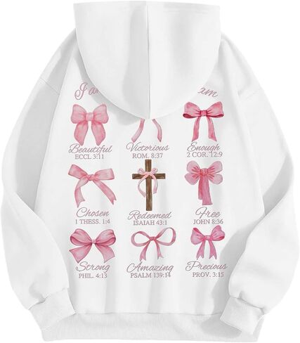 Bow Hoodies For Women Cute Trendy Long Sleeve Casual Graphic Hooded Sweatshirts With Pockets Preppy Clothes Pullover Tops in Saudi Arabia