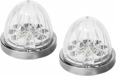 2PCS Dual Revolution Amber Turn Signal and Marker to Purple Auxiliary 17 LED Watermelon Lights, Clear Lens & Stainless Steel Bezel Marker Light for Freightliner Kenworth Peterbilt Trailer Heavy Truck in Kuwait