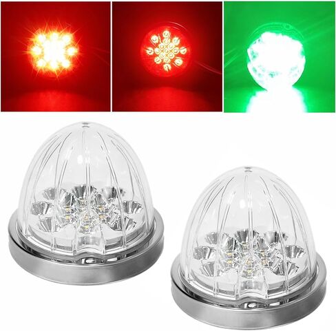2PCS Dual Revolution Amber Turn Signal and Marker to Purple Auxiliary 17 LED Watermelon Lights, Clear Lens & Stainless Steel Bezel Marker Light for Freightliner Kenworth Peterbilt Trailer Heavy Truck in Kuwait