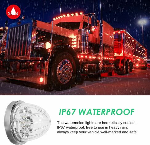 2PCS Dual Revolution Amber Turn Signal and Marker to Purple Auxiliary 17 LED Watermelon Lights, Clear Lens & Stainless Steel Bezel Marker Light for Freightliner Kenworth Peterbilt Trailer Heavy Truck in Kuwait
