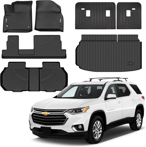 Floor Mats Fit for 2018-2023 Chevrolet Traverse 7 Seats (Bucket Seats), All Weather TPE Car Floor Liners Carpet Custom Fit for Chevy Traverse Accessories，3 Row & Cargo Liner in Kuwait