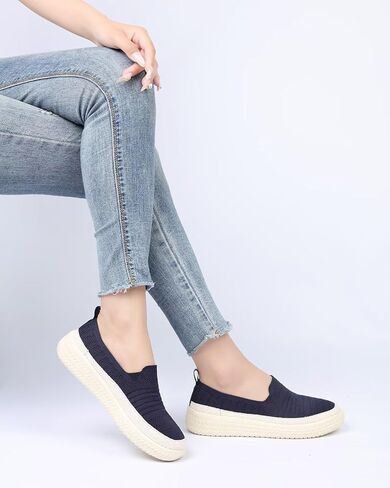 متماسكة للسيدات متماسكة جولة إصبع القدم شقق ليفر مريحة المشي غير الرسمية عمل بيني يقود أحذية زلة متنقلة in Kuwait