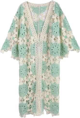 ScarvesMe Women's Fashion Classy Flower Tow Tone Crochet Cardigan Kimono in Saudi Arabia