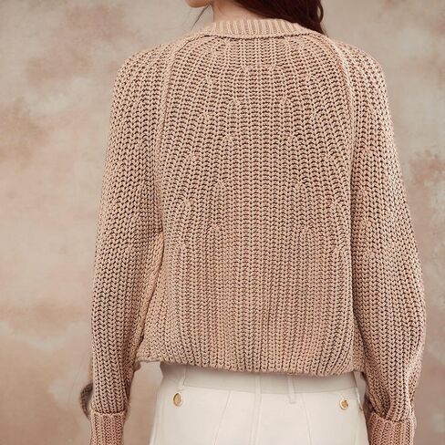 FindThy Women’s Cropped Cardigan Sweater V-Neck Long Sleeve Distressed Cable Knit Fall Outerwear Coat in Kuwait