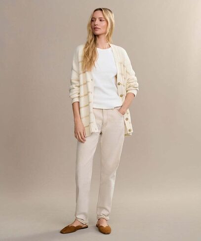 utcoco Women's Striped V Neck Knit Cardigan Baggy Cotton Sweater Timeless & Oversized Fashion Ourwear in Saudi Arabia