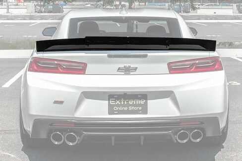 Replacement for 2016-Present Chevrolet Camaro All Models | Performance Track Style Add On Rear Trunk Lid Wing with WickerBill Extension Spoiler (ABS Plastic - Painted Glossy Black) in Saudi Arabia