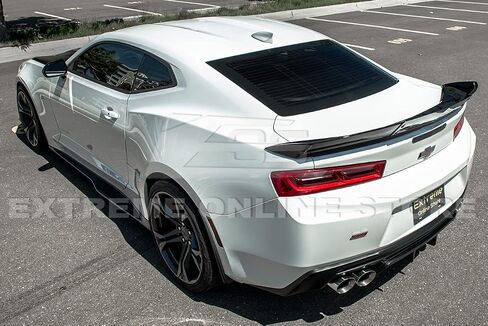 Replacement for 2016-Present Chevrolet Camaro All Models | Performance Track Style Add On Rear Trunk Lid Wing with WickerBill Extension Spoiler (ABS Plastic - Painted Glossy Black) in Saudi Arabia