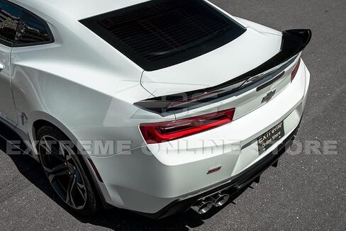 Replacement for 2016-Present Chevrolet Camaro All Models | Performance Track Style Add On Rear Trunk Lid Wing with WickerBill Extension Spoiler (ABS Plastic - Painted Glossy Black) in Saudi Arabia