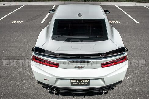 Replacement for 2016-Present Chevrolet Camaro All Models | Performance Track Style Add On Rear Trunk Lid Wing with WickerBill Extension Spoiler (ABS Plastic - Painted Glossy Black) in Saudi Arabia