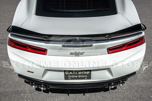 Replacement for 2016-Present Chevrolet Camaro All Models | Performance Track Style Add On Rear Trunk Lid Wing with WickerBill Extension Spoiler (ABS Plastic - Painted Glossy Black) in Saudi Arabia