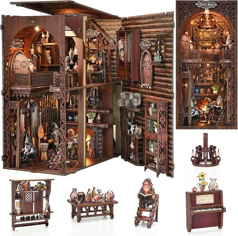 Book Nook Kit ، Miniature House Dollhouse Kit للبالغين والمراهقين ، DIY 3D Wooden Puzzle Bookend ، BookNook Bookshelf Decor in Kuwait