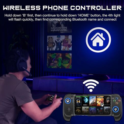 Wireless Phone Controller for iPhone/Android With Hall Joystick and RGB, Mobile Gaming Controller for iOS Support Xbox Game Pass, PlayStation, Steam Link, Call of Duty,Roblox, Minecraft, Cloud Gamepad in Kuwait