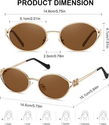 Sunglasses for Women Retro Oval 90s Sun Glasses Lightweight Vintage Cat Eye Trendy Shades UV400 Protection Lens in Saudi Arabia
