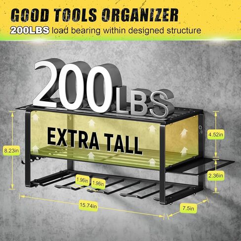 حامل حائط منظم للأدوات الكهربائية - حامل تخزين 3 طبقات بسعة 150 رطل مع 4 حوامل مثقاب لأدوات التدريبات اللاسلكية. منظم أدوات المرآب الحديدي شديد التحمل لسقيفة ورشة العمل في الطابق السفلي in Kuwait