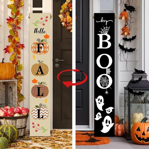 Two Sided Fall Christmas Welcome Sign For Front Porch, 47.2 Inchs Wooden Outdoor Tall Large Vertical Welcome Sign For Front Door Standing Porch Boards Decor, Outside Merry Autumn Winter Yard Home Decorations in Kuwait