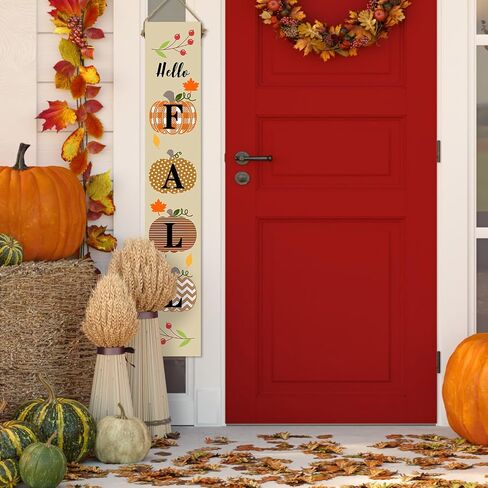Two Sided Fall Christmas Welcome Sign For Front Porch, 47.2 Inchs Wooden Outdoor Tall Large Vertical Welcome Sign For Front Door Standing Porch Boards Decor, Outside Merry Autumn Winter Yard Home Decorations in Kuwait