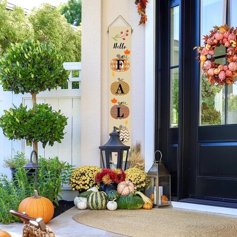 Two Sided Fall Christmas Welcome Sign For Front Porch, 47.2 Inchs Wooden Outdoor Tall Large Vertical Welcome Sign For Front Door Standing Porch Boards Decor, Outside Merry Autumn Winter Yard Home Decorations in Kuwait