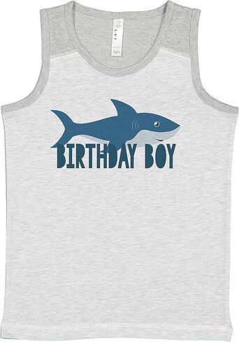 7 ate 9 Apparel Boy's Birthday Boy Shark Light Grey Contrast Tank Top in Saudi Arabia