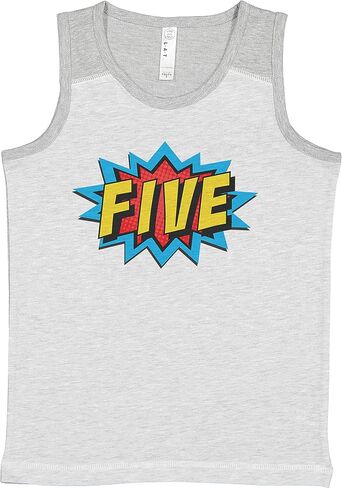 7 ate 9 Apparel Kids Five Birthday 5 Super Hero 5th Comic Light Grey Tank in Saudi Arabia