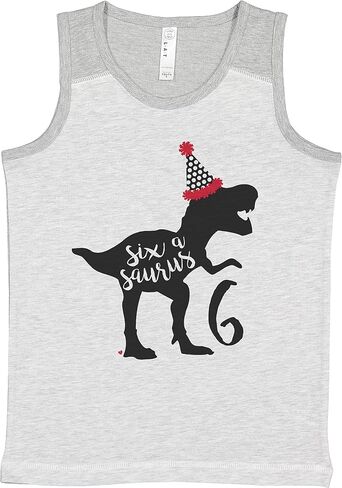 7 ate 9 Apparel Kids Six 6th Dinosaur Dino Birthday 6 Boy Six Light Grey Tank in Saudi Arabia