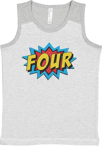 7 ate 9 Apparel Kids Four Birthday 4 Super Hero 4th Comic Light Grey Tank in Saudi Arabia