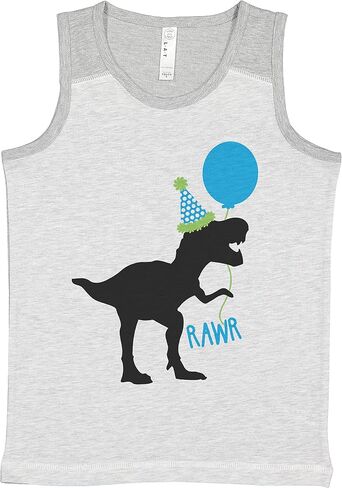 7 ate 9 Apparel Kids Party Dinosaur Blue Balloon Birthday Light Grey Tank Top in Saudi Arabia