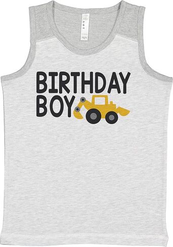 7 ate 9 Apparel Boy's Birthday Boy Construction Truck Light Grey Contrast Tank Top in Saudi Arabia