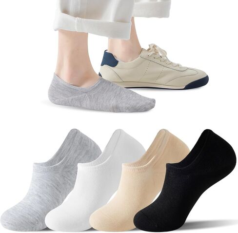 4 أزواج لا تظهر الجوارب للنساء ، جوارب بطانة غير مرئية غير مرئية ، كعب مضاد للانزلاق ، مناسب للأحذية منخفضة أعلى in Kuwait