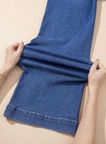 SHEWIN Women's Wide Leg High Waisted Flare Jeans Stretchy Straight Leg Jeans Buttoned Denim Pants with Pockets in Saudi Arabia