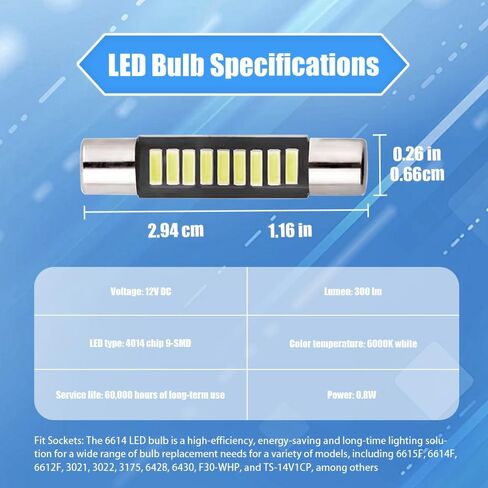 6pcs 29mm 6614f Feverypean LED LED Plbs ، المصابيح الكهربائية للسيارة ، استبدال ضوء 12V للمكياج ، إكسسوارات السيارات مشرقة للغاية 9-SMD 4014 رقائق 6614 6612F مصابيح LED للمركبات (أبيض) in Saudi Arabia