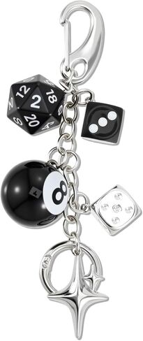 8 Ball Dice Charm Keychain, Charms Accessory for Bag Purse Backpack, Cute Y2k Keychain for Women Men (with TPU Phone Tether) in Saudi Arabia