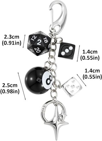 8 Ball Dice Charm Keychain, Charms Accessory for Bag Purse Backpack, Cute Y2k Keychain for Women Men (with TPU Phone Tether) in Saudi Arabia