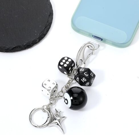 8 Ball Dice Charm Keychain, Charms Accessory for Bag Purse Backpack, Cute Y2k Keychain for Women Men (with TPU Phone Tether) in Saudi Arabia