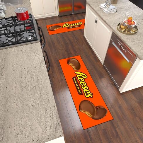 Ottomanson Reeses Logo Non-Slip Rubberback 2x5 Runner Rugs لغرفة المعيشة ، ديكور كهف ، عداء في الردهة ، سجادة غرفة نوم ، عداء المطبخ ، 20 "× 59" ، برتقالي in Kuwait